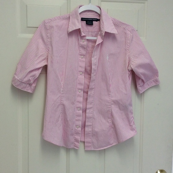 Ralph Lauren Tops - RALPH LAUREN SPORT PINK/ WHITE TAILORED BLOUSE SZ6